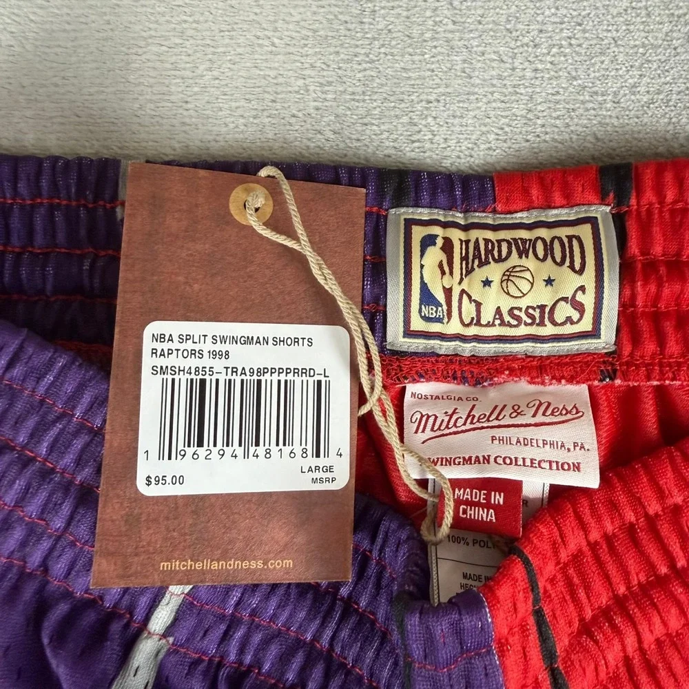 Toronto Raptors Mitchell & Ness Split Swingman Shorts Mens Large Purple Red NWT